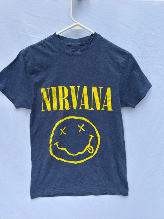 NIRVANA Tops - NIRVANA Navy Blue Tee with Yellow Logo 0112
